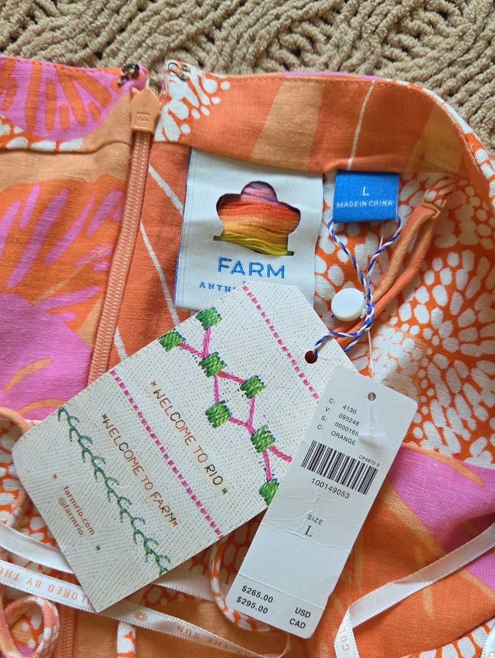 NWT Farm Rio x Anthro Orange Linen Blend Drop Waist Maxi Dress - Size L - Picture 12 of 14